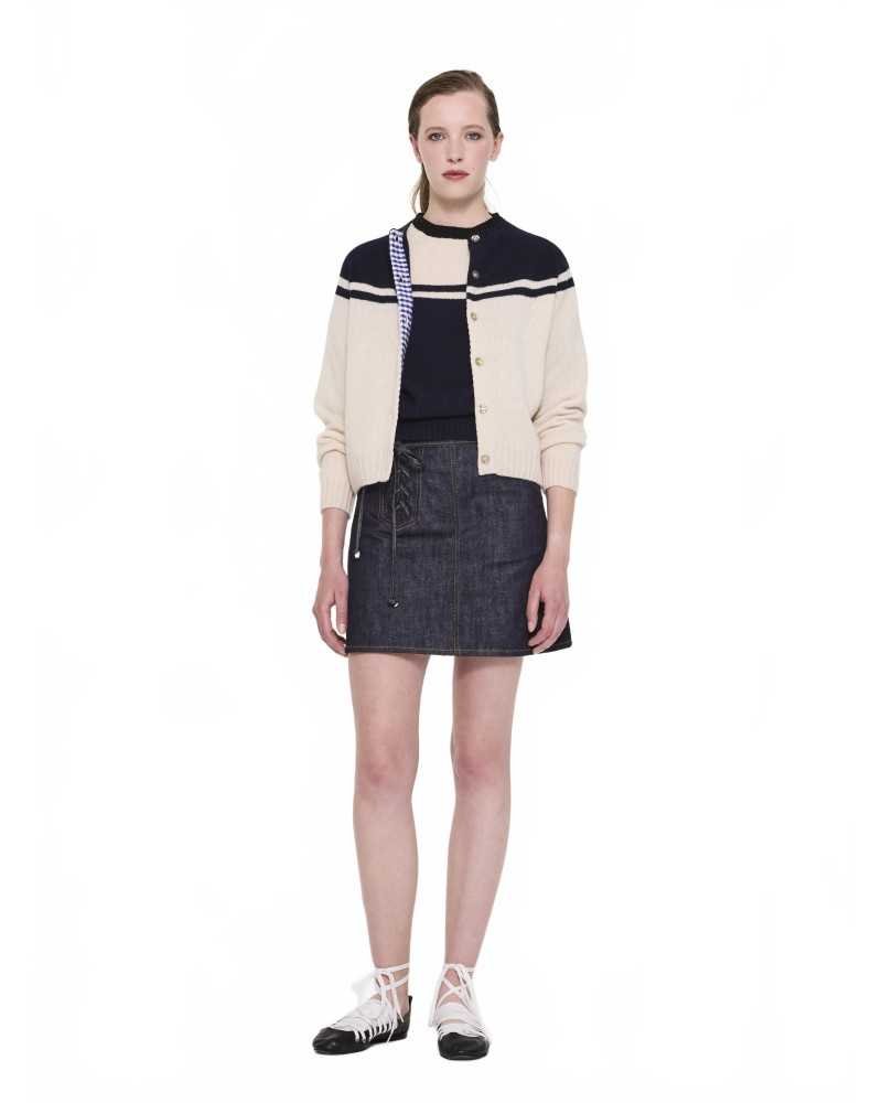 Crew Neck Cardigan - La Fetiche - Ecru / Navy Crew Neck Cardigan - La Fetiche - Ecru / Navy