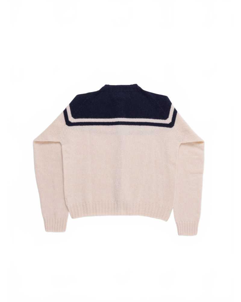 Crew Neck Cardigan - La Fetiche - Ecru / Navy Crew Neck Cardigan - La Fetiche - Ecru / Navy