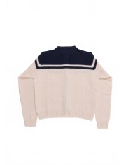 Crew Neck Cardigan - La Fetiche - Ecru / Navy Crew Neck Cardigan - La Fetiche - Ecru / Navy