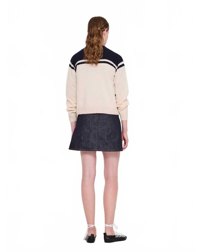 Crew Neck Cardigan - La Fetiche - Ecru / Navy Crew Neck Cardigan - La Fetiche - Ecru / Navy