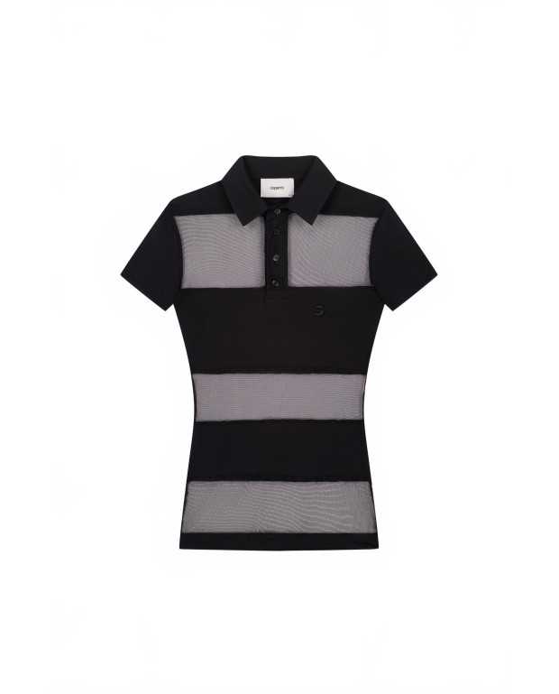 Striped Sheer Polo Top - Coperni - Black