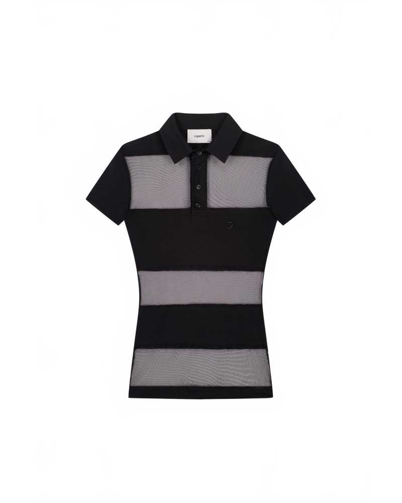 Striped Sheer Polo Top - Coperni - Black
