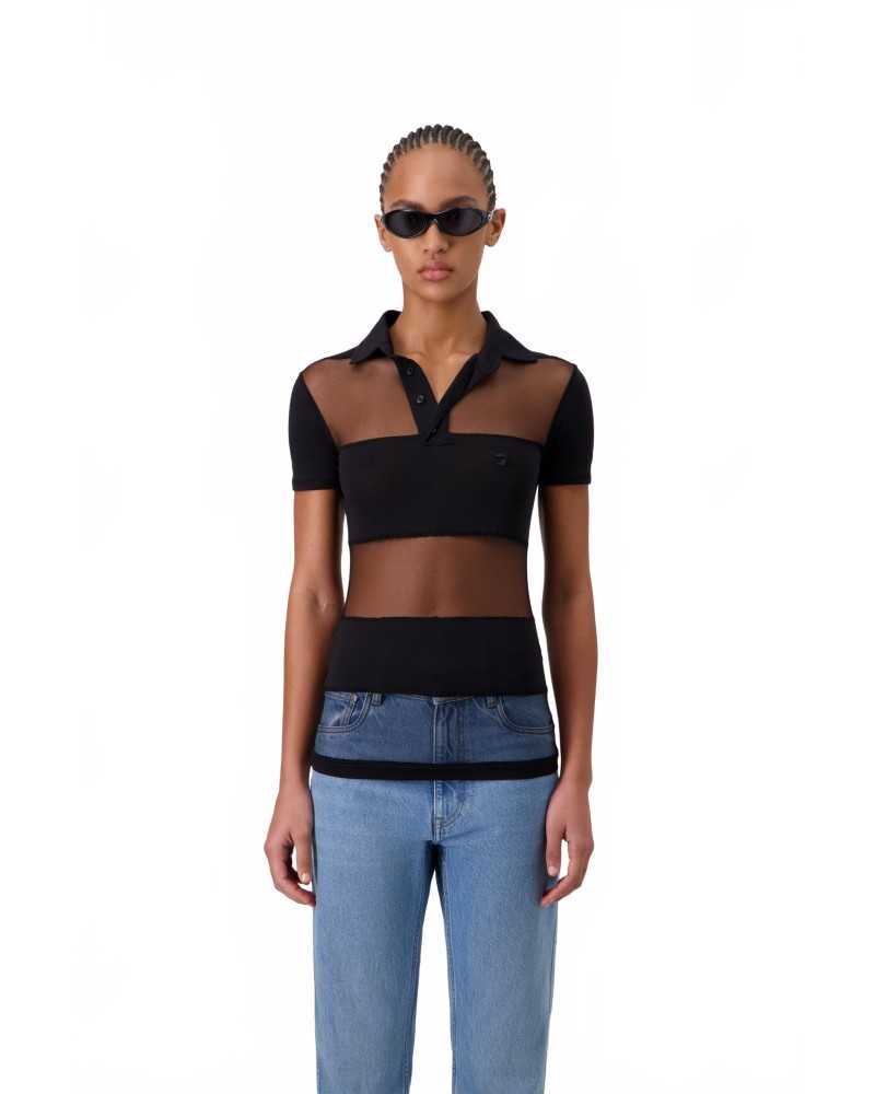 Striped Sheer Polo Top - Coperni - Noir