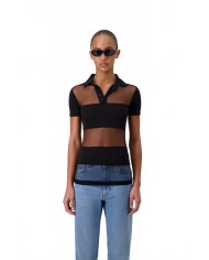 Striped Sheer Polo Top - Coperni - Noir