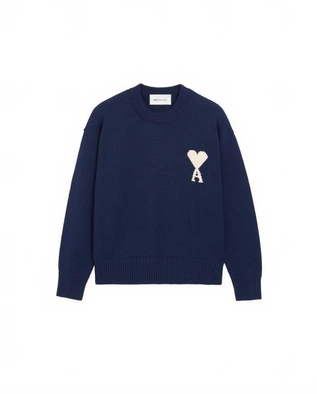 Pull Col Rond Avec Ami De Coeur Contraste - Ami - Encre / Ecru