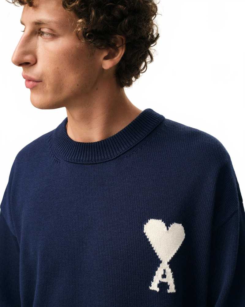 Round Neck Sweater With Contrast Heart Friend - Ami - Ink / Ecru