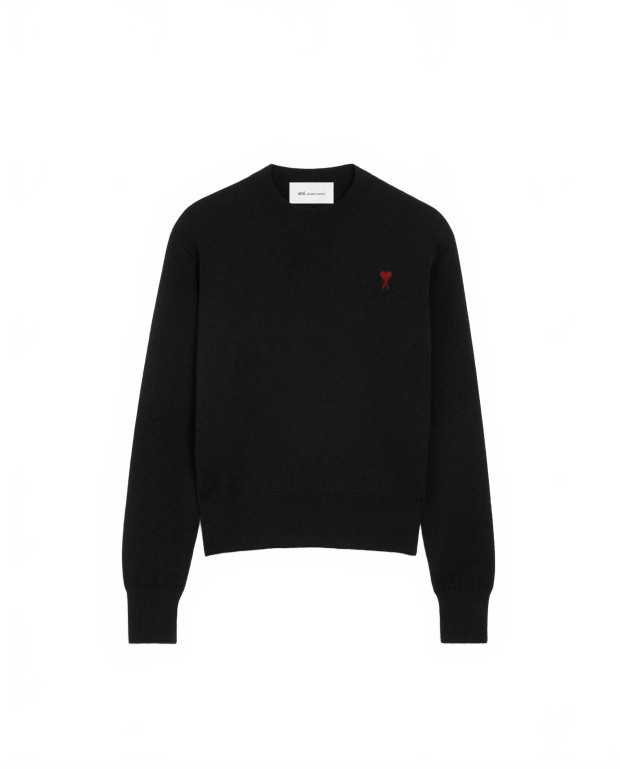 Round Neck Sweater With Contrast Heart Friend - Friend - Black / Red