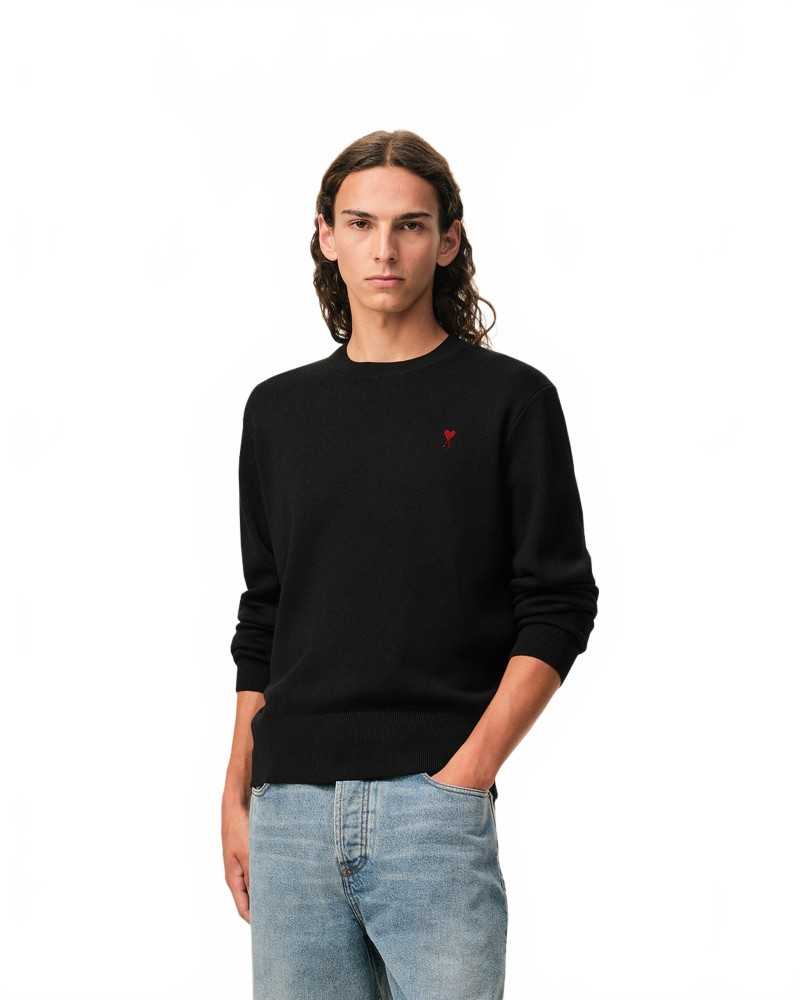 Round Neck Sweater With Contrast Heart Friend - Friend - Black / Red