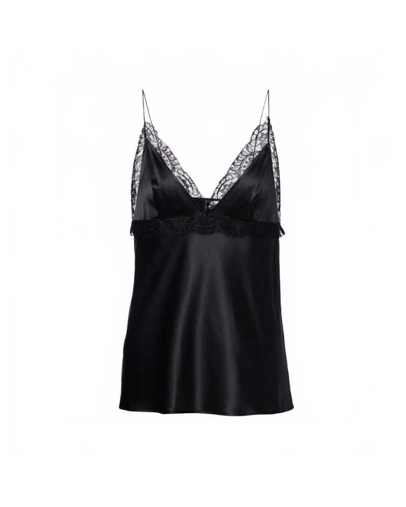 V-neck Top With Fine Straps In Silk Satin - Nina Ricci - Noir