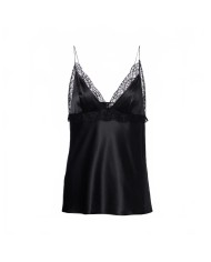 V-neck Top With Fine Straps In Silk Satin - Nina Ricci - Black