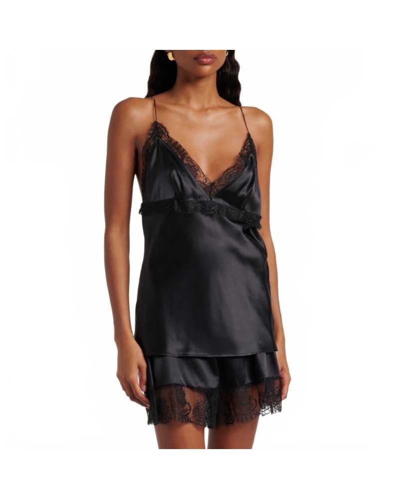 V-neck Top With Fine Straps In Silk Satin - Nina Ricci - Noir