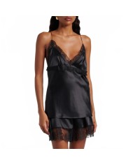 V-neck Top With Fine Straps In Silk Satin - Nina Ricci - Noir