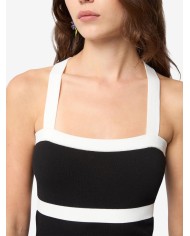 Contrasted Knit Sleeveless Mini Dress - Nina Ricci - Off-white / Black