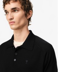 Polo Short Sleeve With Contrast Heart Friend - Ami - Black / Black Polo Short Sleeve With Contrast Heart Friend - Ami - Black / Black