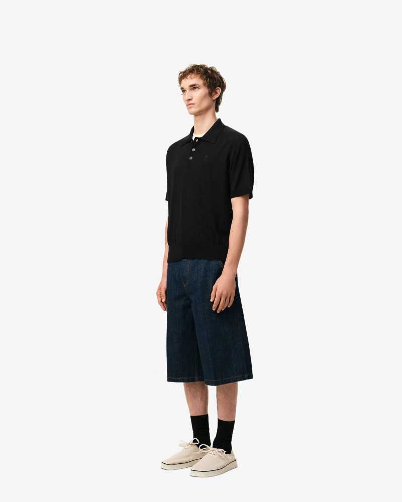 Polo Short Sleeve With Contrast Heart Friend - Ami - Black / Black Polo Short Sleeve With Contrast Heart Friend - Ami - Black / Black