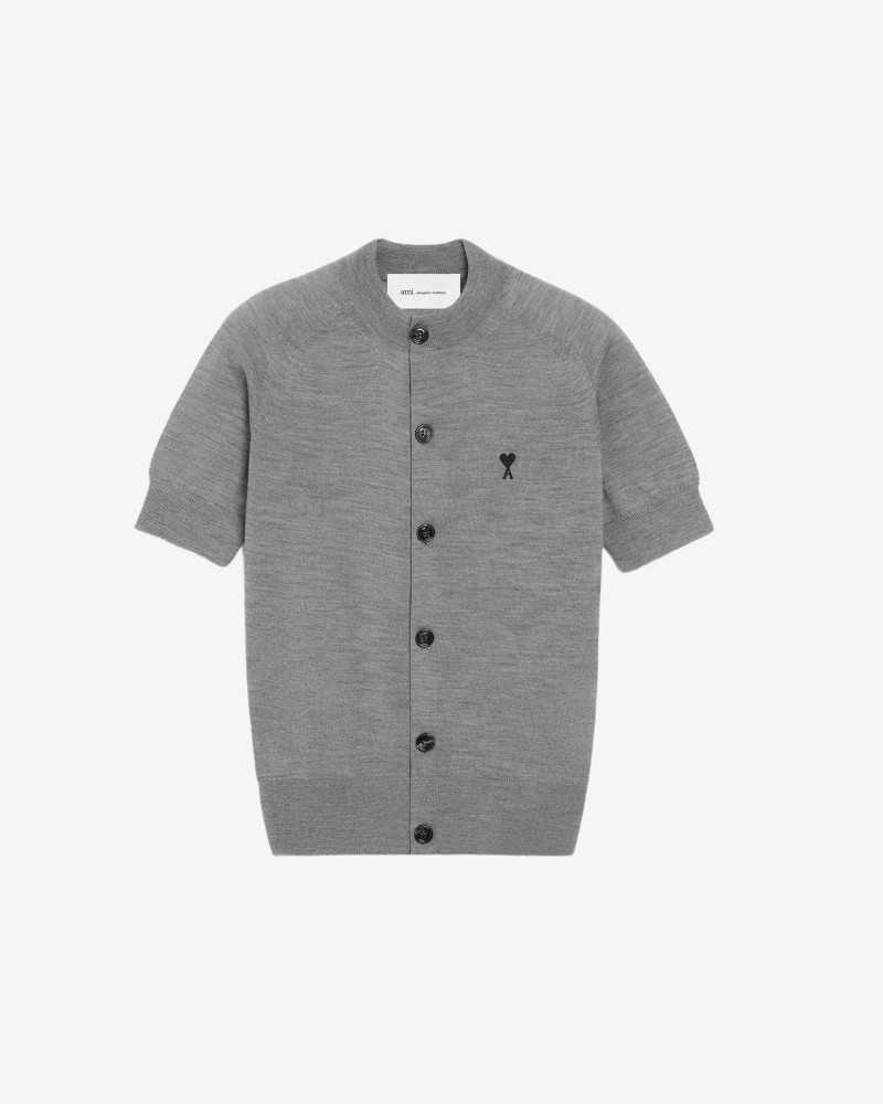 Short Sleeve Crew Neck Cardigan - Ami - China Grey / Black