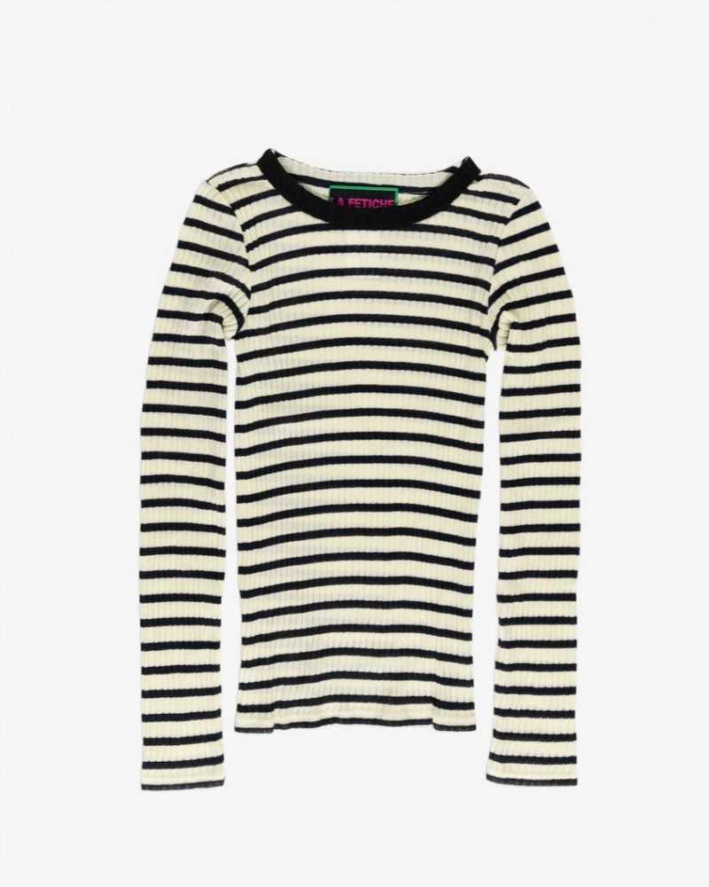 Fine Weight Ribbed Top - La Fetiche - Ecru / Navy