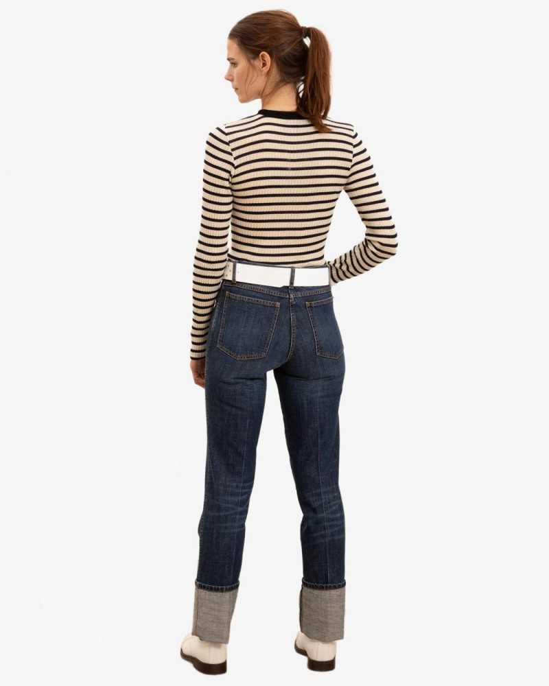 Fine Weight Ribbed Top - La Fetiche - Ecru / Navy