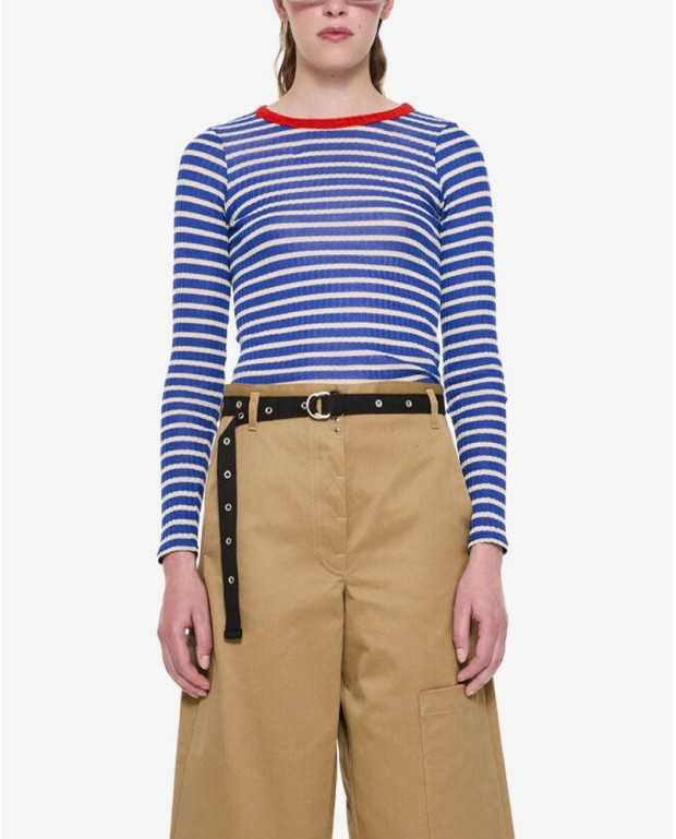 Striped Fine Weight Ribbed Top - La Fetiche - Blue / Ecru / Red Striped Fine Weight Ribbed Top - La Fetiche - Blue / Ecru / Red