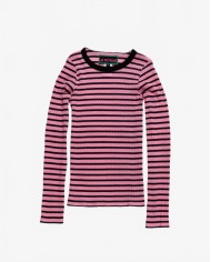 Striped Fine Weight Ribbed Top - La Fetiche - Light Pink / Navy / Black