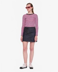 Striped Fine Weight Ribbed Top - La Fetiche - Light Pink / Navy / Black