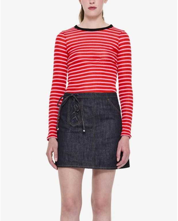 Striped Fine Weight Ribbed Top - La Fetiche - Red / Pink / Black Striped Fine Weight Ribbed Top - La Fetiche - Red / Pink / Black