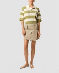 Ami De Coeur Maille Rayée Short Sleeve Polo Shirt With Patch - Ami - Blanc Crème / Matcha Ami De Coeur Maille Rayée Short Sleeve Polo Shirt With Patch - Ami - Blanc Crème / Matcha