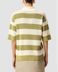 Ami De Coeur Maille Rayée Short Sleeve Polo Shirt With Patch - Ami - Blanc Crème / Matcha Ami De Coeur Maille Rayée Short Sleeve Polo Shirt With Patch - Ami - Blanc Crème / Matcha