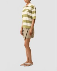 Ami De Coeur Maille Rayée Short Sleeve Polo Shirt With Patch - Ami - Blanc Crème / Matcha Ami De Coeur Maille Rayée Short Sleeve Polo Shirt With Patch - Ami - Blanc Crème / Matcha