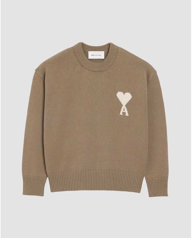 Pull Col Rond Avec Ami De Coeur Contraste - Ami - Beige Taupe / Ecru