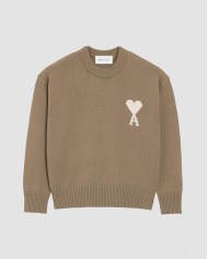 Round Neck Sweater With Contrast Heart - Ami - Beige Taupe / Ecru