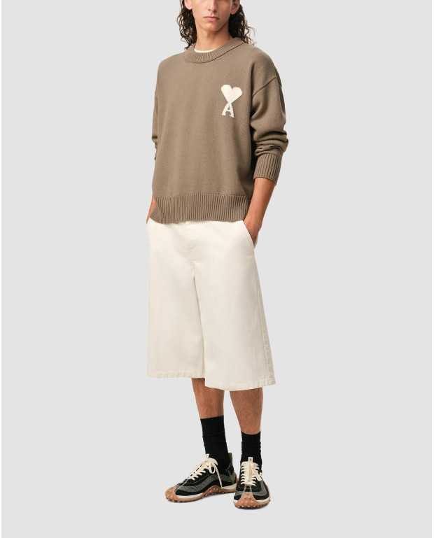 Round Neck Sweater With Contrast Heart - Ami - Beige Taupe / Ecru