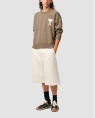 Round Neck Sweater With Contrast Heart - Ami - Beige Taupe / Ecru