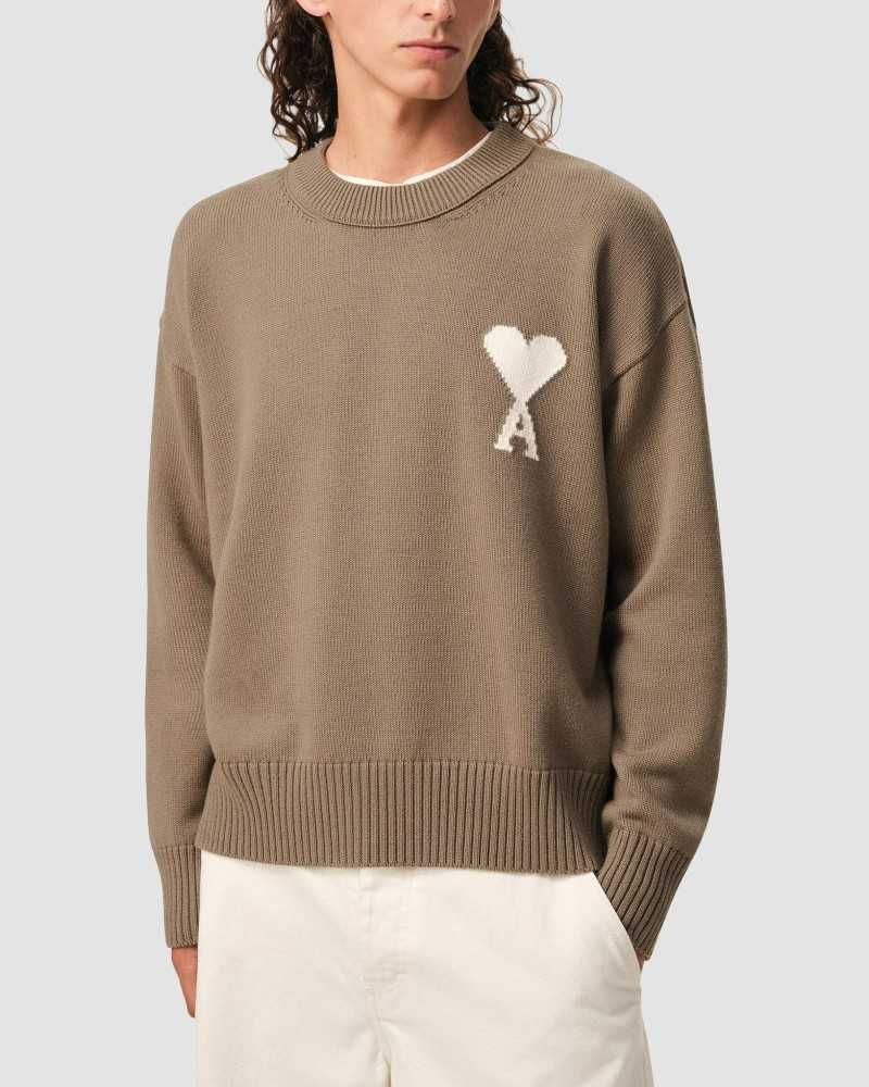 Pull Col Rond Avec Ami De Coeur Contraste - Ami - Beige Taupe / Ecru