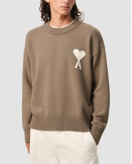Round Neck Sweater With Contrast Heart - Ami - Beige Taupe / Ecru