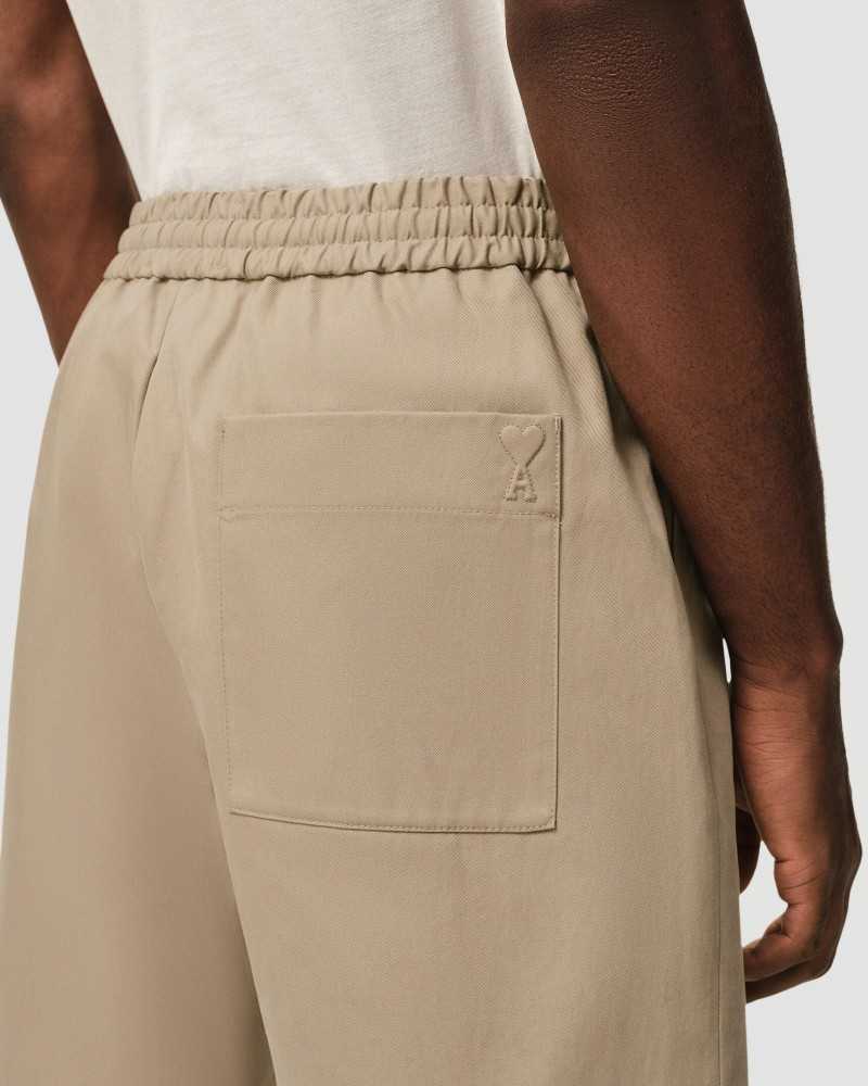 Short Elastic Waist Embossed Heart - Ami - Beige Taupe