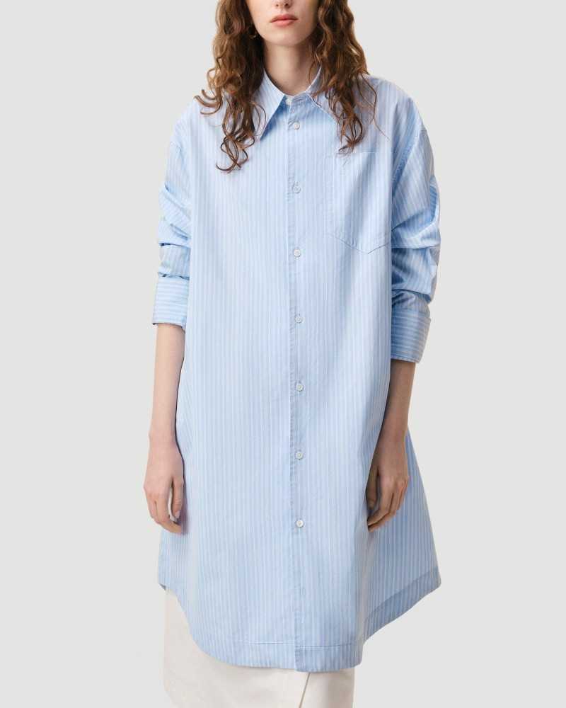 Ami De Coeur Embosse Popeline Rayee Long Sleeve Shirt Dress - Ami - Blue Cashmere / White Ami De Coeur Embosse Popeline Rayee Long Sleeve Shirt Dress - Ami - Blue Cashmere / White