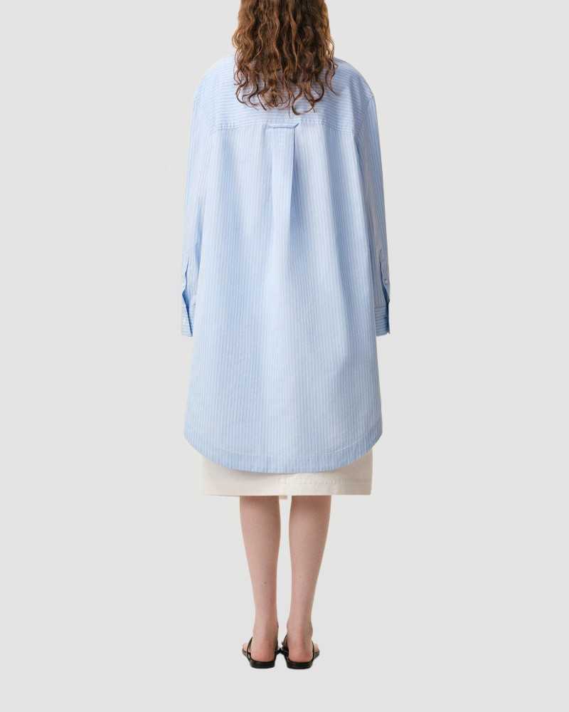Ami De Coeur Embosse Popeline Rayee Long Sleeve Shirt Dress - Ami - Blue Cashmere / White Ami De Coeur Embosse Popeline Rayee Long Sleeve Shirt Dress - Ami - Blue Cashmere / White