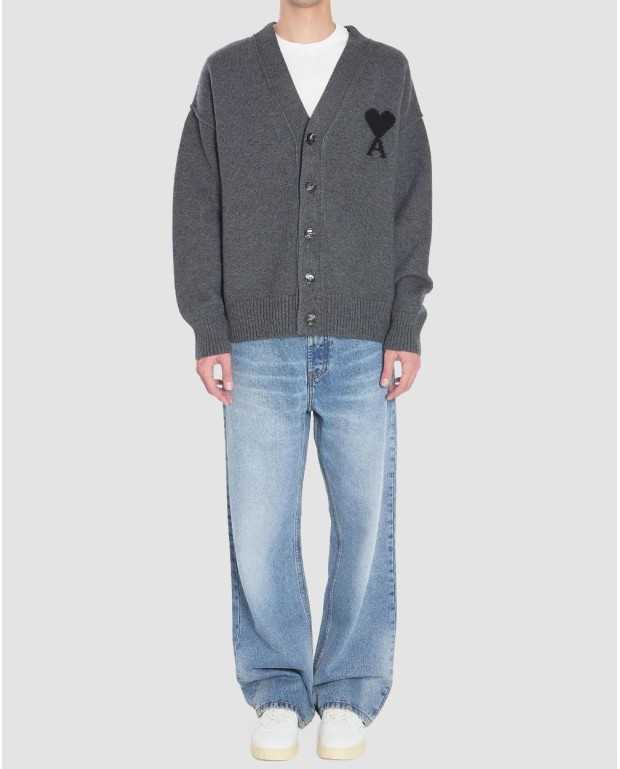 Cardigan Avec Ami De Coeur Contraste - Ami - Gris Chine / Noir